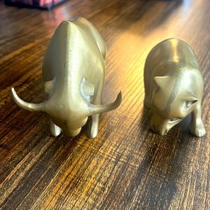 Brass Bear and Bull Bookends; EUC